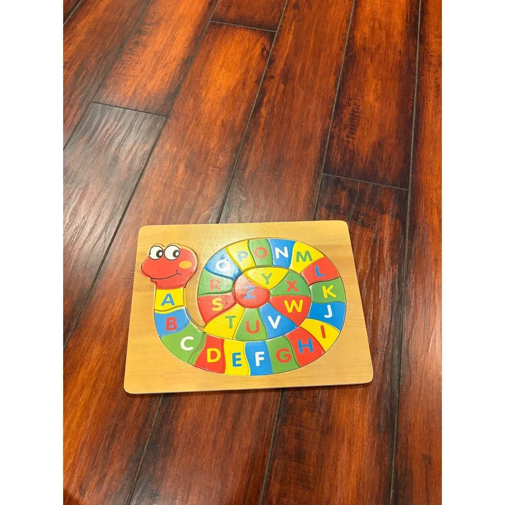 Real Wood Toys Alphabet Snail‎ Puzzle Educational Learning Alphabet ABC